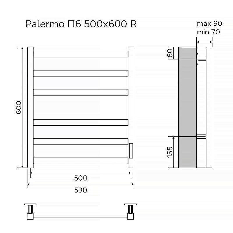 Полотенцесушитель электрический Azario Palermo 50х60 AZ83901G графит купить в интернет-магазине сантехники Sanbest