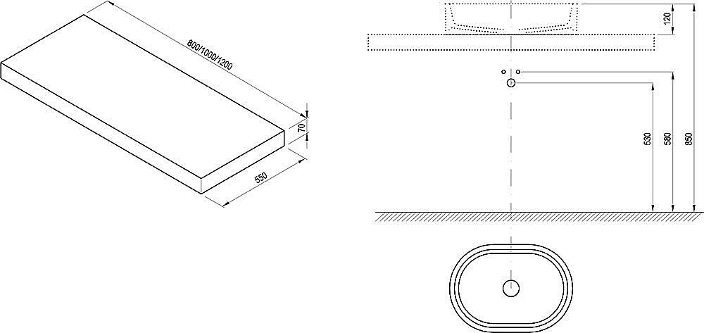 Столешница с раковиной Ravak I 80x55x7 дуб для ванной в интернет-магазине сантехники Sanbest