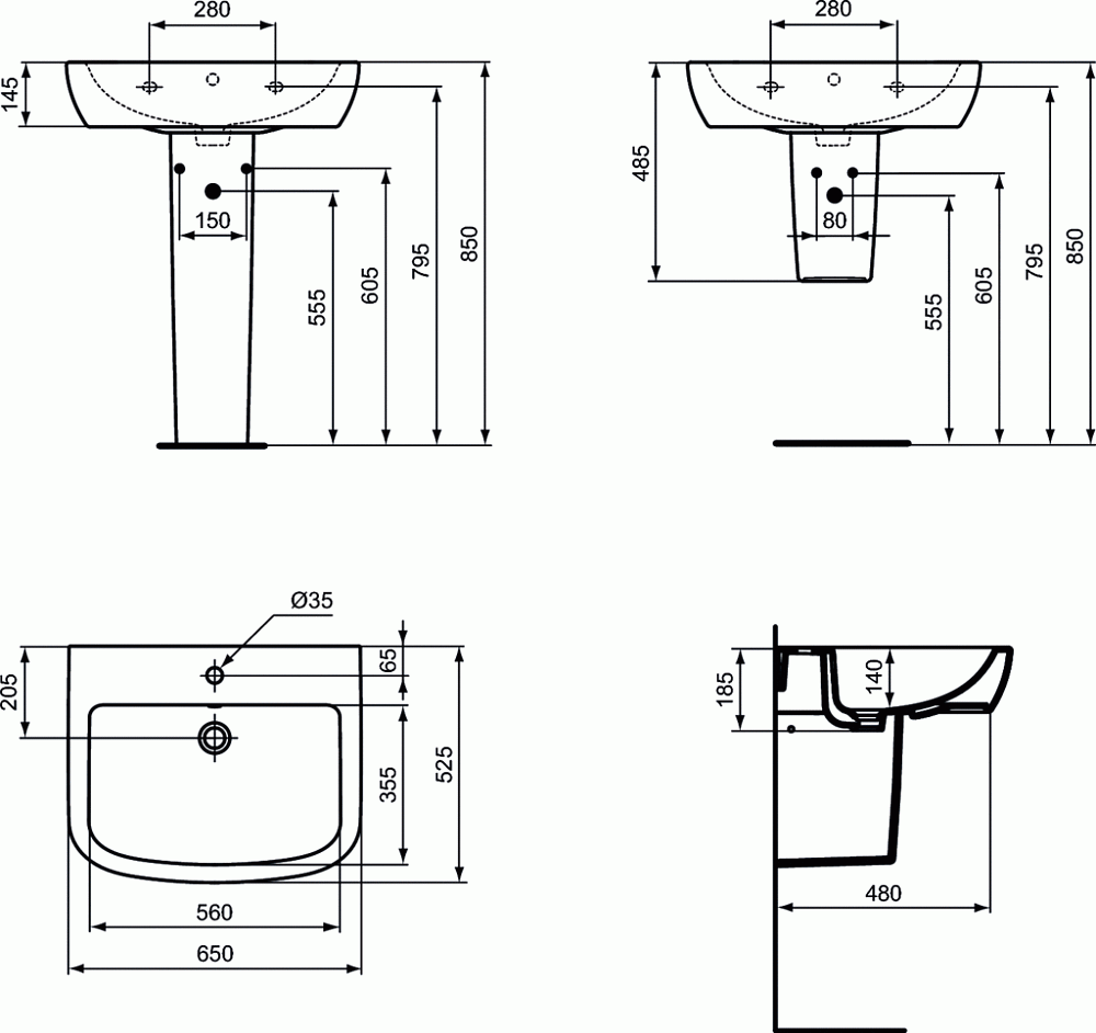 Раковина на полупьедестале Ideal Standard Tempo-IS T056301 купить в интернет-магазине Sanbest