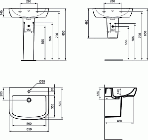 Раковина на полупьедестале Ideal Standard Tempo-IS T056301 купить в интернет-магазине Sanbest