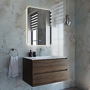 Тумба с раковиной Vincea Luka 80 VMC-2L800CO/VCB-13800W тёмный дуб/раковина белая для ванной в интернет-магазине Sanbest