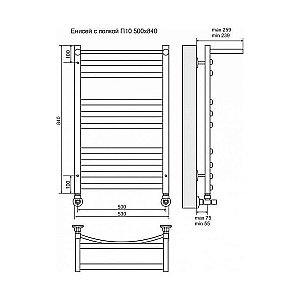 Полотенцесушитель водяной Terminus Енисей П10 500x840 с полкой купить в интернет-магазине сантехники Sanbest