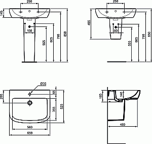 Раковина на полупьедестале Ideal Standard Tempo 65 T056301 белая купить в интернет-магазине Sanbest