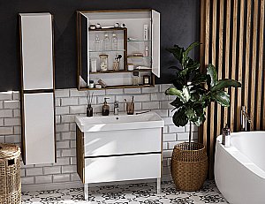 Тумба с раковиной Акватон Сканди 90 белая/дуб рустикальный для ванной в интернет-магазине Sanbest