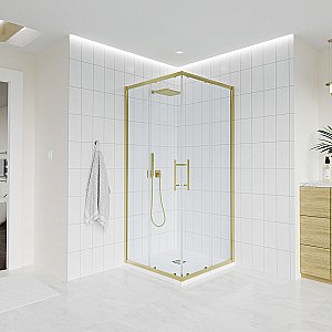 Душевой уголок Veconi Evo E3-G-11090-01-C9 110х90 стекло прозрачное/профиль брашированное золото купить в интернет-магазине Sanbest