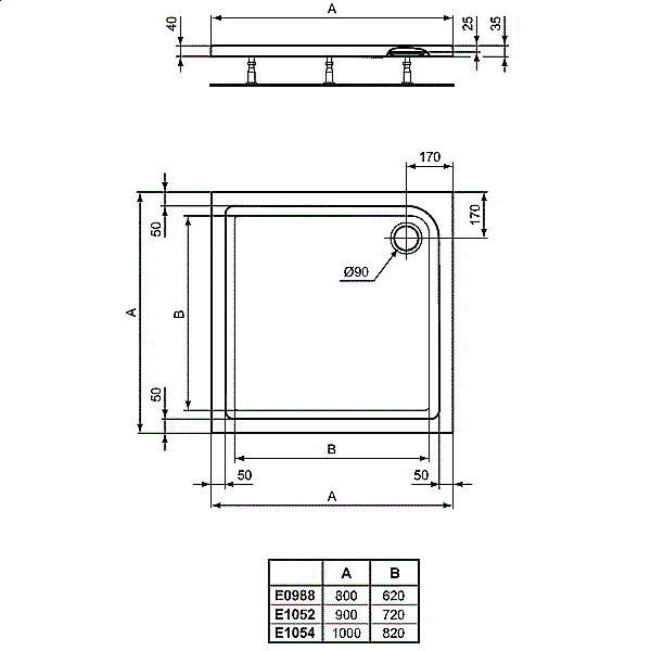 Душевой поддон Ideal Standard Connect Air E105201 90x90 купить в интернет-магазине Sanbest