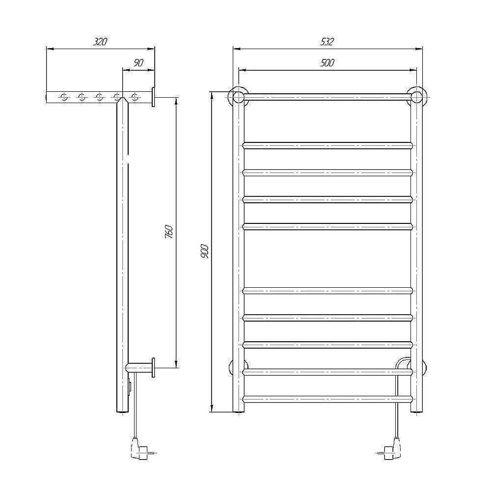 Полотенцесушитель Domoterm Аврора DMT 109-Т5 П10 50x90 EK R купить в интернет-магазине сантехники Sanbest