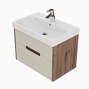 Тумба с раковиной Акватон Оливия 70 бежевая/дуб веллингтон для ванной в интернет-магазине Sanbest