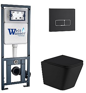 Унитаз с инсталляцией WeltWasser MARBERG 410 + GELBACH 043 MT-BL + MAR 410 SE MT-BL черный матовый/кнопка черная купить в интернет-магазине Sanbest