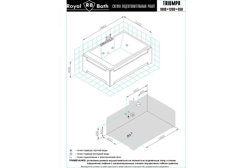 Гидромассажная ванна Royal Bath Triumph Comfort 180x120 купить в интернет-магазине Sanbest