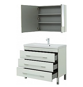 Тумба с раковиной Aquanet Верона 100/Aquanet Нота-100 напольная 3 ящика белая глянцевая для ванной в интернет-магазине Sanbest