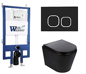 Унитаз с инсталляцией WeltWasser BAMBERG 545+SALZBACH 043 MT-BL+BAMBERG BL черный матовый/кнопка черная, безободковый, с крышкой микролифт, слив торнадо купить в интернет-магазине Sanbest
