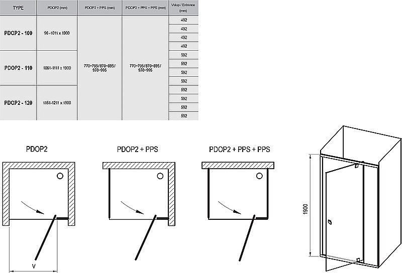 Душевая дверь Ravak Pivot PDOP2-110 профиль чёрный купить в интернет-магазине Sanbest