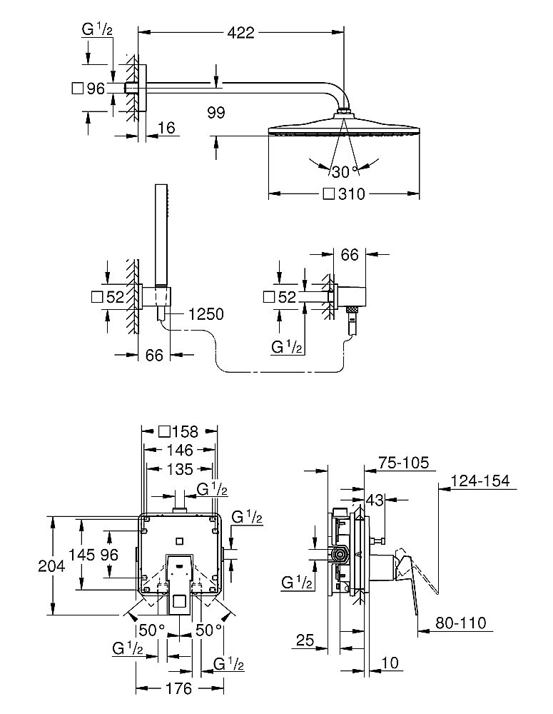 Душевая система Grohe Eurocube 25238000 хром купить в интернет-магазине сантехники Sanbest