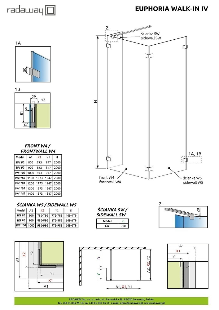 Душевое ограждение Radaway Euphoria Walk-in IV 130x100 купить в интернет-магазине Sanbest