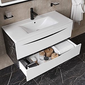 Тумба с раковиной Iddis Cloud CLO10B0i95K 100 белая матовая/черный мрамор для ванной в интернет-магазине Sanbest