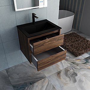 Тумба с раковиной Vincea Gio 60 VMC-2G600CO/VBS-13960MB тёмный дуб/раковина черная для ванной в интернет-магазине Sanbest