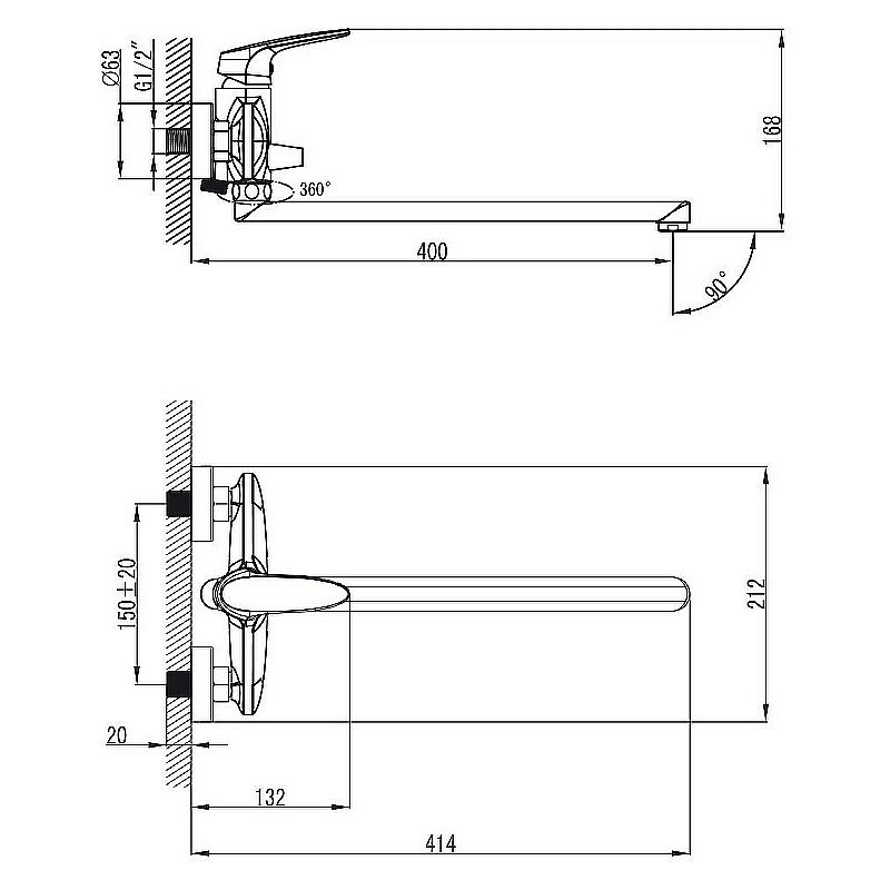 Смеситель для ванны Kaiser Leon 18155 купить в интернет-магазине сантехники Sanbest
