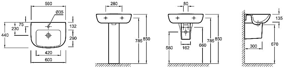 Раковина с полупьедесталом Jacob Delafon ODEON UP 60 E4700-00/18566W-00 белая купить в интернет-магазине Sanbest