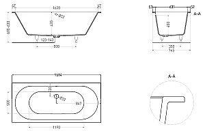 Ванна Salini Ornella AXIS S-Stone 103423MRH 170x75 белая/внутри RAL матовая купить в интернет-магазине Sanbest