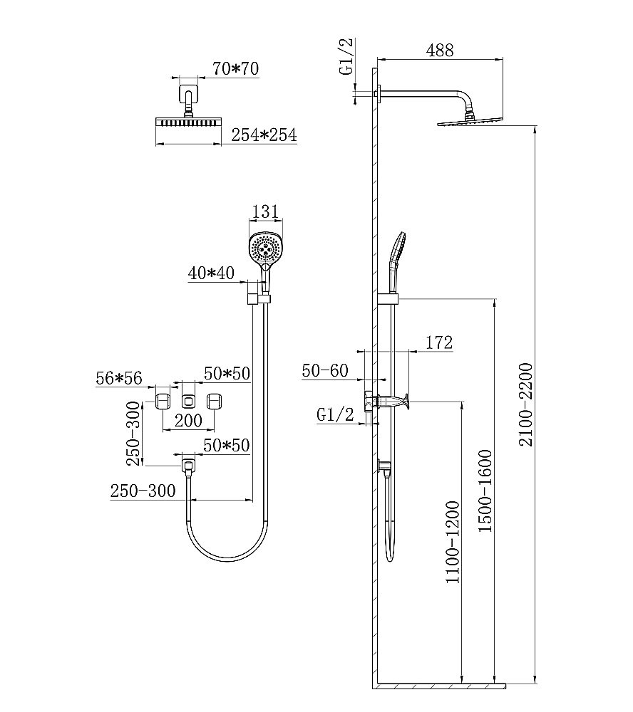 Душевая система встраиваемая WONZON & WOGHAND SHAKESPEARE, Хром (WW-654701-CR) купить в интернет-магазине сантехники Sanbest