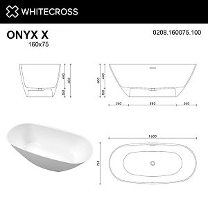 Ванна из искусственного камня WhiteCross Onyx X 160x75 белый глянец купить в интернет-магазине Sanbest