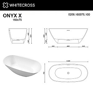 Ванна из искусственного камня WhiteCross Onyx X 160x75 белый глянец купить в интернет-магазине Sanbest