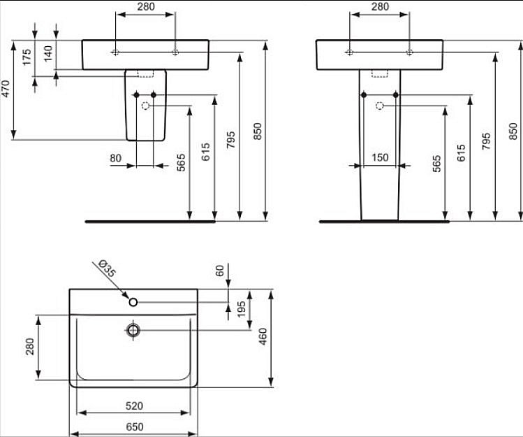 Раковина подвесная Ideal Standard Connect 65 E810801 белая купить в интернет-магазине Sanbest