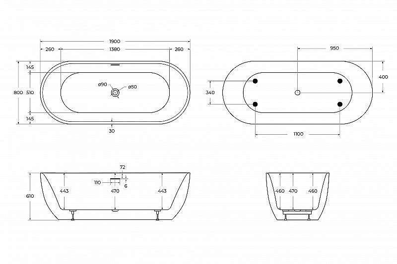 Ванна акриловая BelBagno BB417-1900-800 белая купить в интернет-магазине Sanbest