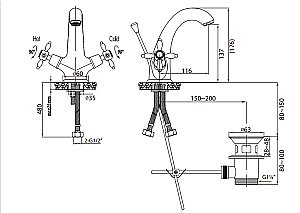 Смеситель для раковины Cezares NOSTALGIA-LS1-02 бронза купить в интернет-магазине сантехники Sanbest