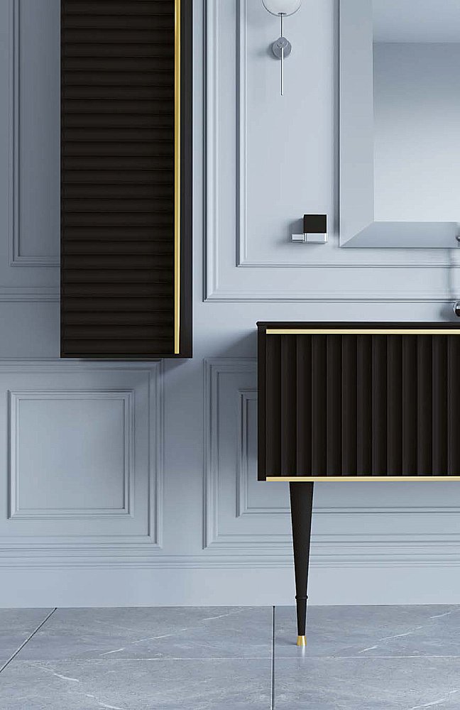 Пенал Armadi Art Vallessi Avantgarde Canale черный с золотом для ванной в интернет-магазине сантехники Sanbest