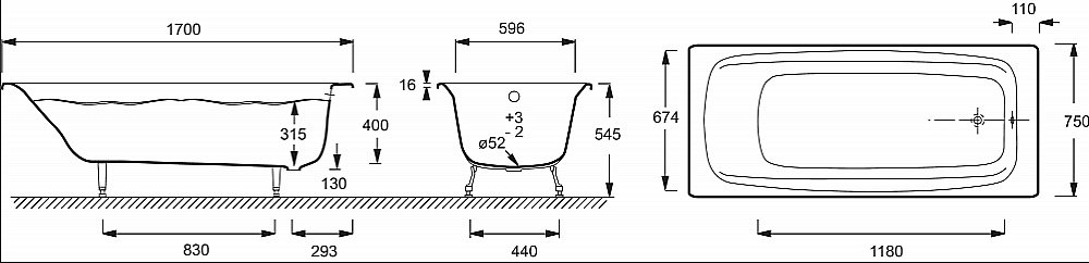 Ванна чугунная Jacob Delafon DIAPASON E2937-00 170X75 купить в интернет-магазине Sanbest