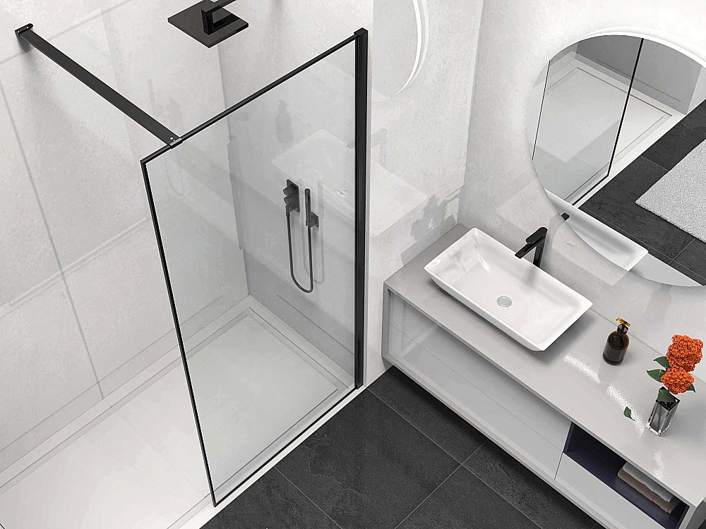 Душевое ограждение Vincea Walk-In VSW-1HS800CLB 80 стекло прозрачное/профиль черный матовый купить в интернет-магазине Sanbest