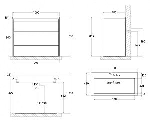 Тумба с раковиной Art&Max FAMILY_1000_3C_PIA_BL белый глянцевый для ванной в интернет-магазине Sanbest
