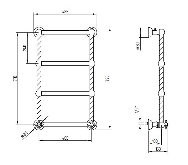 Полотенцесушитель водяной Migliore Edera ML.EDR-HY.200 бронза купить в интернет-магазине сантехники Sanbest
