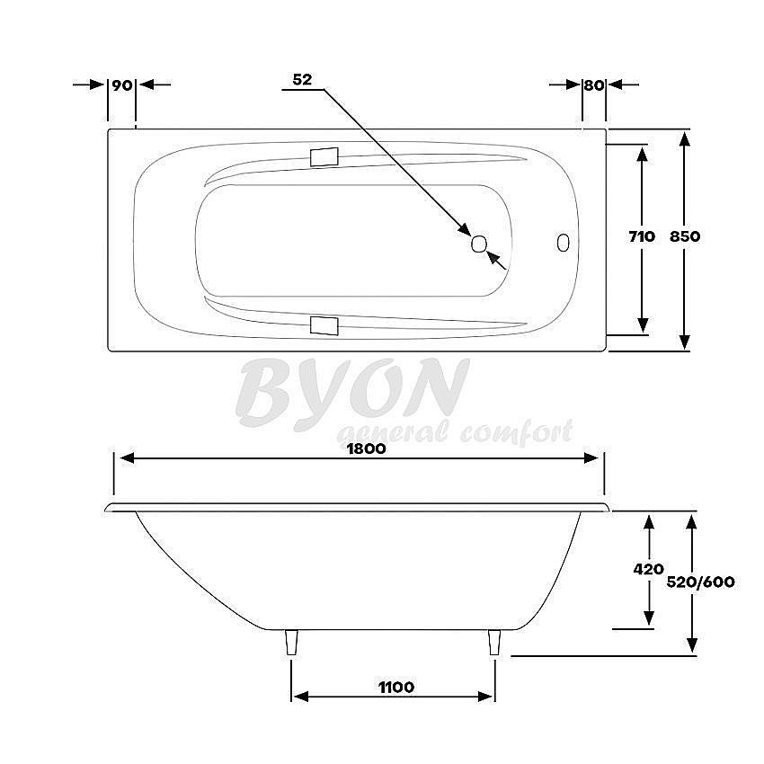 Ванна чугунная Byon Ide Н0000369 180x85 купить в интернет-магазине Sanbest