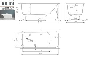 Ванна Salini ORLANDO S-Stone Solix 160х70 белая/RAL матовая купить в интернет-магазине Sanbest