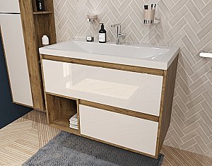 Тумба с раковиной Эстет Monaco Wood 90 подвесная 2 ящика/любой цвет тумбы и раковины с блестками под заказ для ванной в интернет-магазине Sanbest