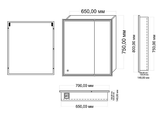 Зеркальный шкаф 2 створки Mixline Мелис 70 купить в интернет-магазине сантехники Sanbest