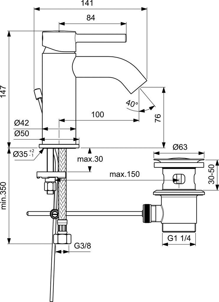 Смеситель для раковины Ideal Standard CERALINE BC193XG купить в интернет-магазине сантехники Sanbest