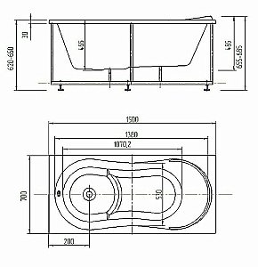 Ванна Aquatek Афродита 150х70 AFR150-0000033 белая купить в интернет-магазине Sanbest