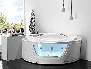 Ванна акриловая Gemy Glass Panel G9247 K 165x165 белая с гидромассажем купить в интернет-магазине Sanbest