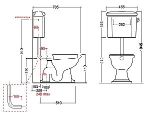 Унитаз напольный Kerasan Retro 1010 с низким бачком 1072 Белый/ручка бронза купить в интернет-магазине Sanbest