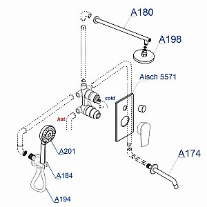 Душевая система WasserKRAFT Aisch A175571 золото матовое купить в интернет-магазине сантехники Sanbest