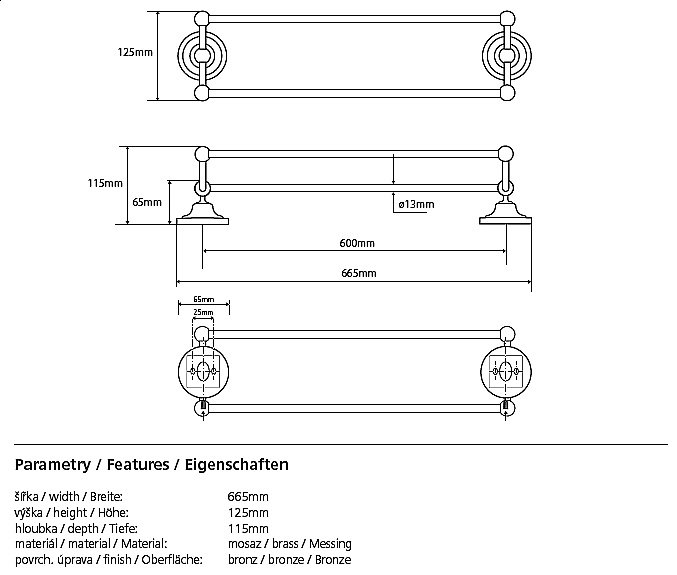 Полотенцедержатель двойной Bemeta Retro 144104237 купить в интернет-магазине сантехники Sanbest
