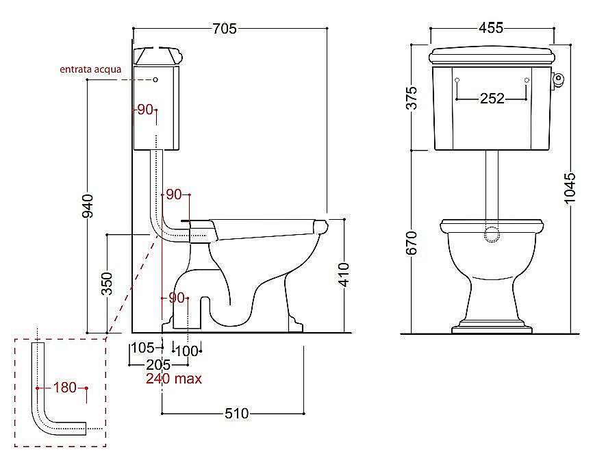 Унитаз напольный Kerasan Retro 1010 с низким бачком 1072 Белый/ручка бронза купить в интернет-магазине Sanbest