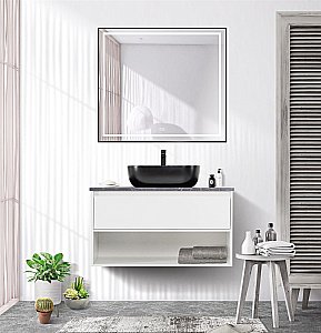 Зеркало BelBagno Kraft 90х80 SPC-KRAFT-TCH-WARM-NERO черное матовое в ванную от интернет-магазине сантехники Sanbest