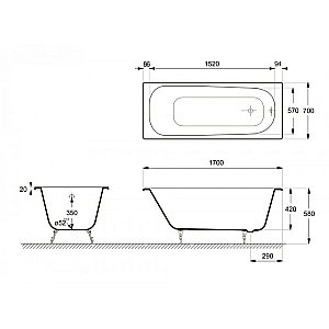 Ванна чугунная Delice Continental Elite DLR230613 170х70 белая купить в интернет-магазине Sanbest