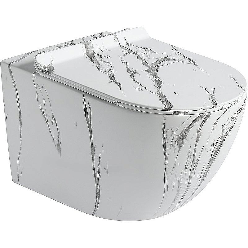 Унитаз подвесной SantiLine SL-5002MM безободковый, с крышкой микролифт, белый мрамор купить в интернет-магазине Sanbest