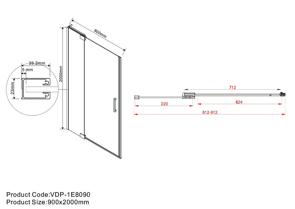 Душевая дверь Vincea Extra VDP-1E8090CLGM 80/90 профиль вороненая сталь/стекло прозрачное купить в интернет-магазине Sanbest